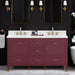 Avanity Alana 60 inch Double Vanity Burgundy Red in White Engineered Stone Front View