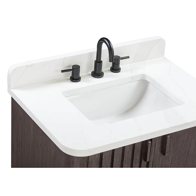 Avanity Blakely 30 inch Single Sink Bathroom Vanity Brown Oak in Calacatta Quartz