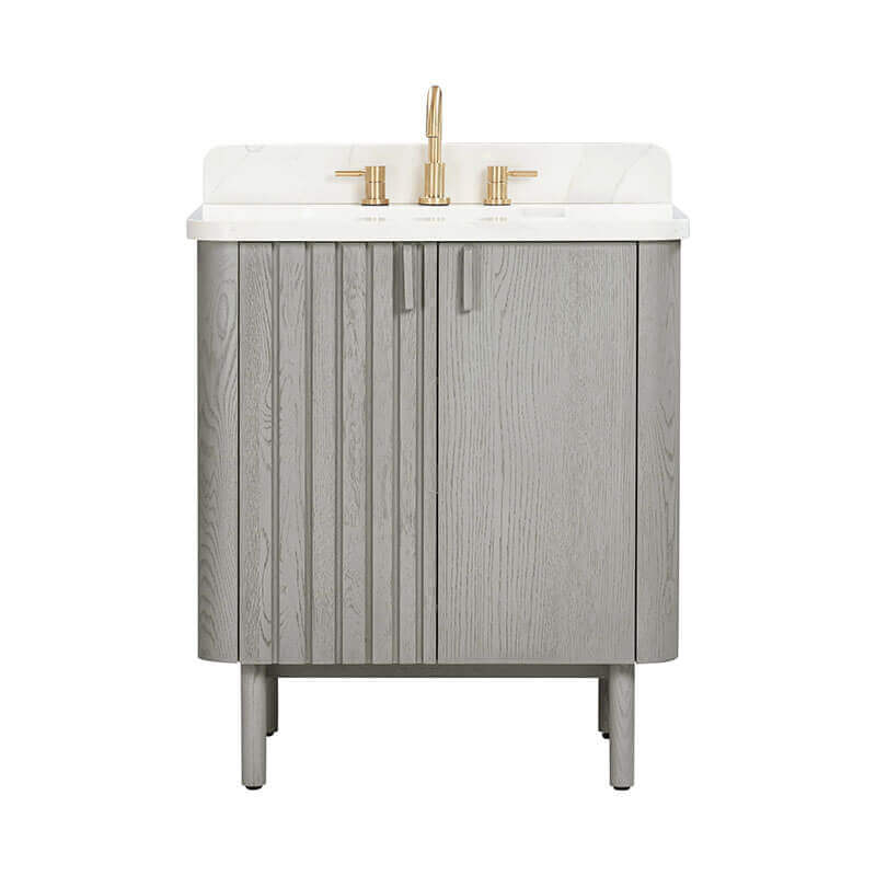 Avanity Blakely 30 Single Sink Bathroom Vanity Gray Oak in Calacatta Quartz Front View