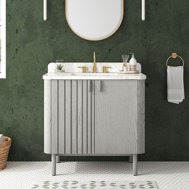 Avanity Blakely 36 inch Single Sink Bathroom Vanity Gray Oak in Calacatta Quartz Front Viee