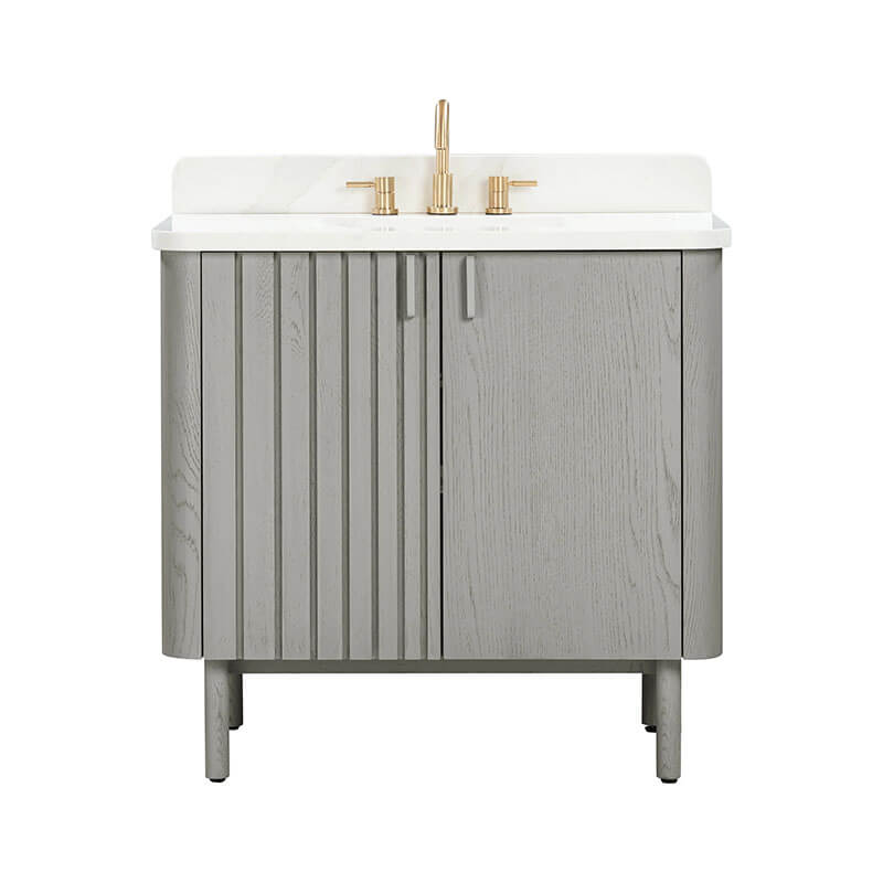 Avanity Blakely 36 Single Sink Bathroom Vanity Gray Oak in Calacatta Quartz Front View