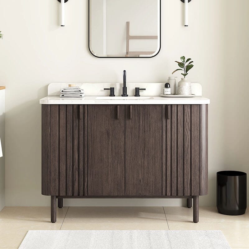Avanity Blakely 48 inch Single Sink Bathroom Vanity Brown Oak in Calacatta Quartz Front View