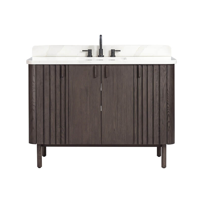 Avanity Blakely 48 Single Sink Bathroom Vanity Brown Oak in Calacatta Quartz Front View
