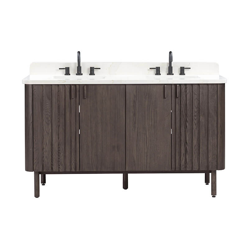 Avanity Blakely 60 Double Sink Bathroom Vanity Brown Oak in Calacatta Quartz Front View
