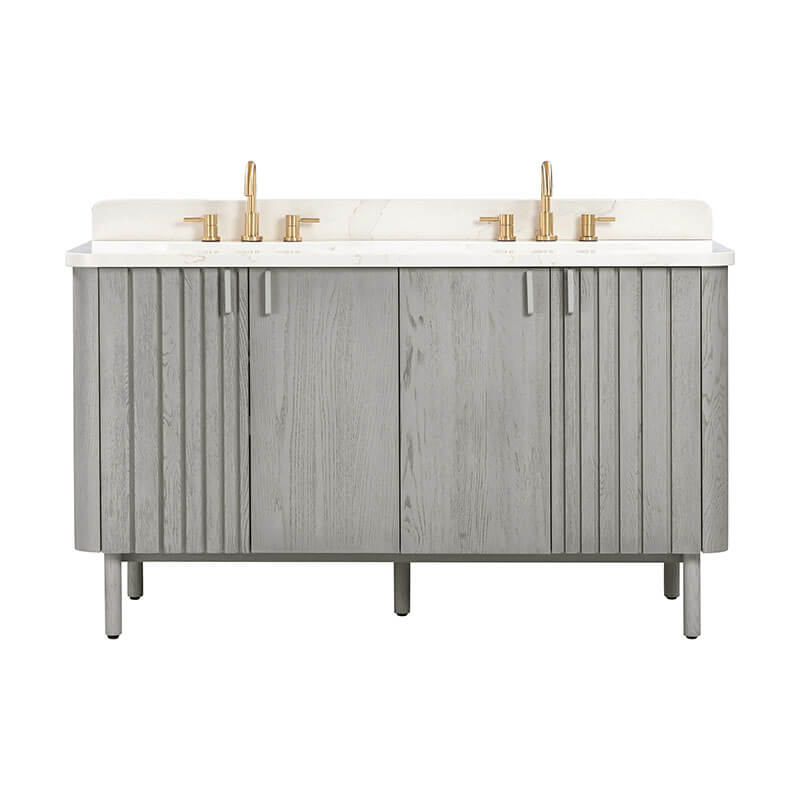 Avanity Blakely 60 Double Sink Bathroom Vanity Gray Oak in Calacatta Quartz Front View