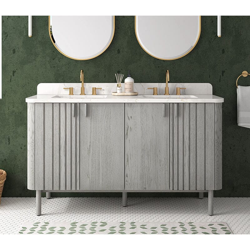 Avanity Blakely 60 inch Double Sink Bathroom Vanity Gray Oak in Calacatta Quartz Front View
