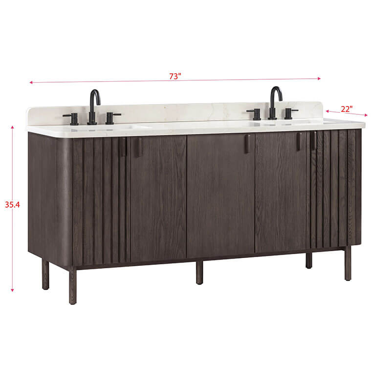 Avanity Blakely 72 inch Double Sink Bathroom Vanity Brown Oak in Calacatta Quartz Corner View