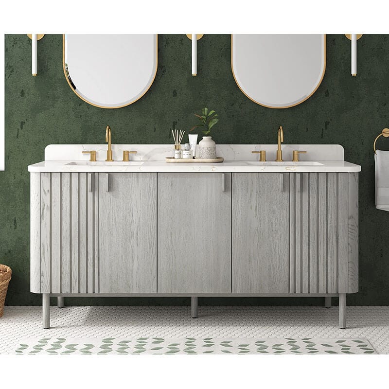 Avanity Blakely 72 inch Double Sink Bathroom Vanity Gray Oak in Calacatta Quartz Front View