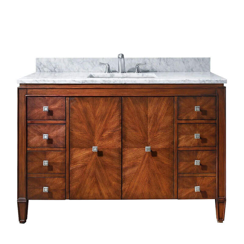 Avanity Brentwood 49 Single Sink Bathroom Vanity New Walnut in Carrara White Marble Front View