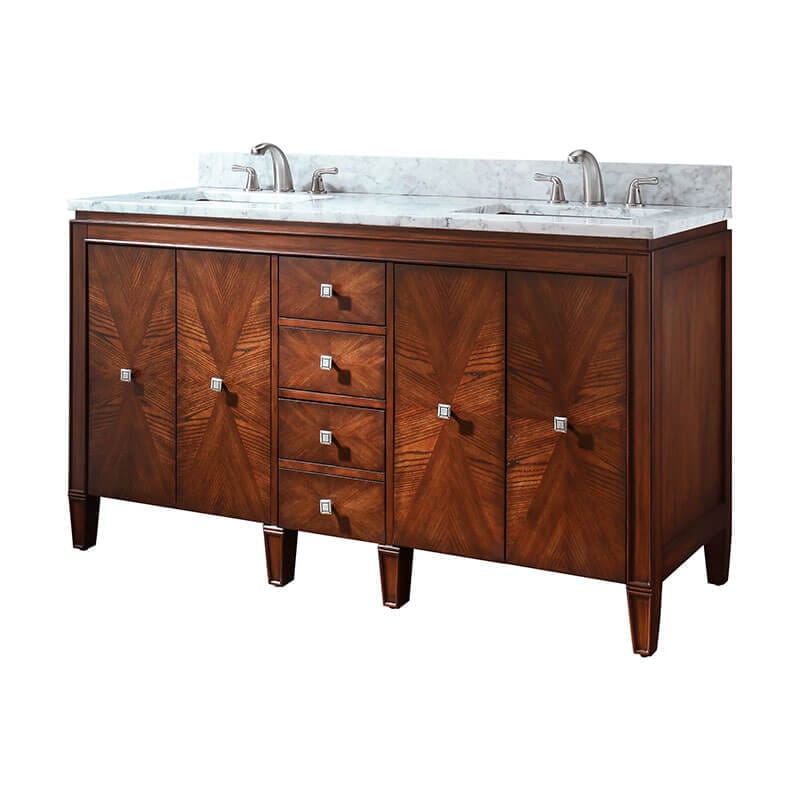 Avanity Brentwood 61 Double Sink Bathroom Vanity New Walnut in Carrara White Marble