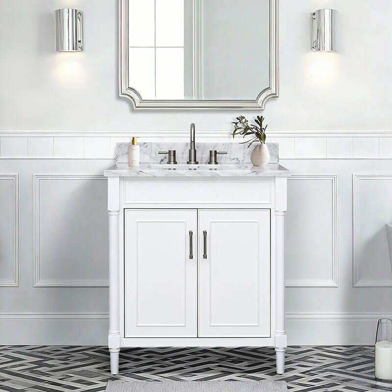 Avanity Bristol 30 inch Single Sink Bathroom Vanity in Carrara White Marble Front View