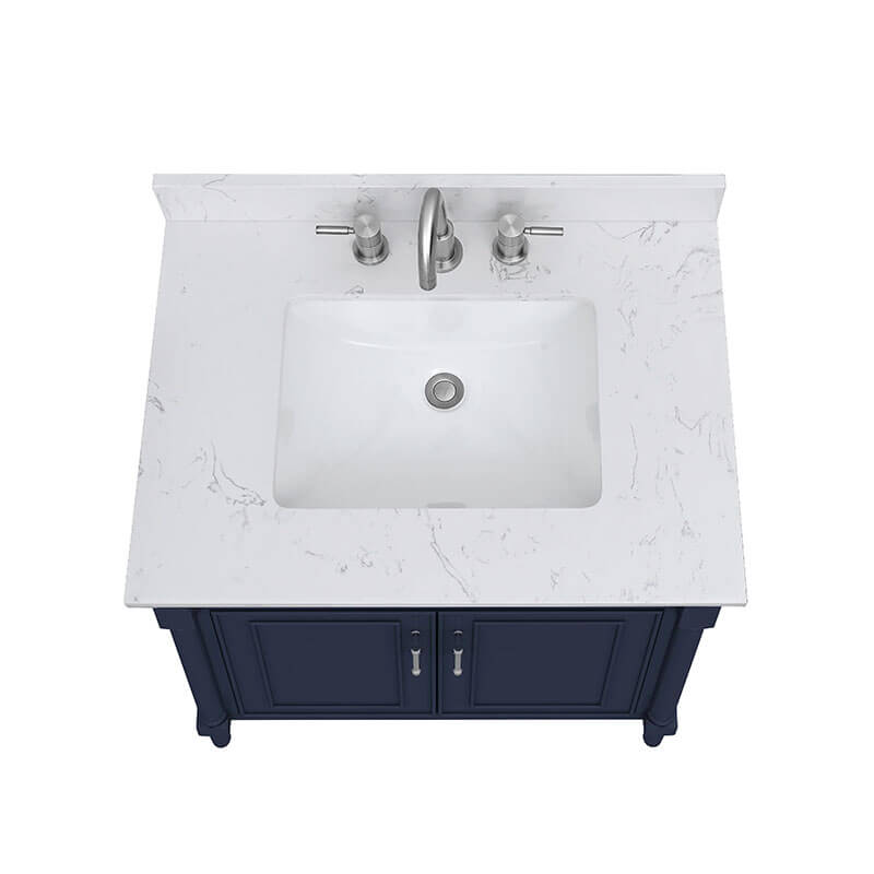 Avanity Bristol 30 inch Single Sink Bathroom Vanity Navy Blue in Cala White Engineered Stone