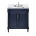 Avanity Bristol 30 Single Sink Bathroom Vanity Navy Blue in Cala White Engineered Stone Front View