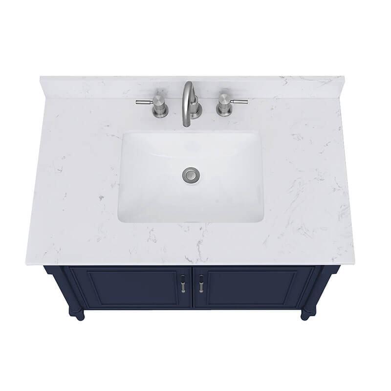 Avanity Bristol 36 inch Single Sink Bathroom Vanity Navy Blue in Cala White Engineered Stone