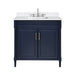 Avanity Bristol 36 Single Sink Bathroom Vanity Navy Blue in Cala White Engineered Stone Front View