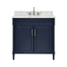 Avanity Bristol 36 Single Sink Bathroom Vanity Navy Blue in Carrara White Marble Front View