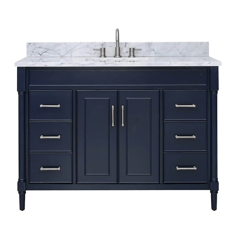 Avanity Bristol 48 inch Single Sink Bathroom Vanity Navy Blue in Carrara White Marble Front View