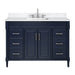 Avanity Bristol 48 Single Sink Bathroom Vanity Navy Blue in Cala White Engineered Stone Front View