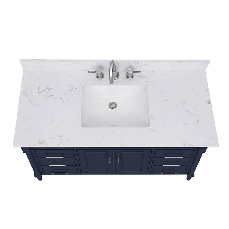 Avanity Bristol 48 Single Sink Bathroom Vanity Navy Blue in Carrara White Marble