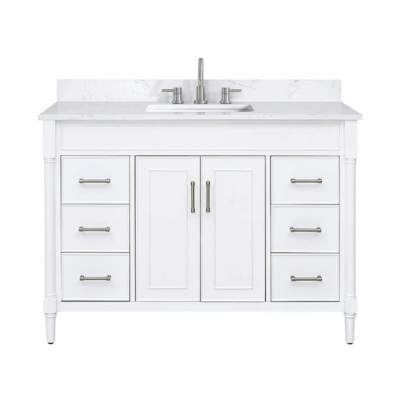 Avanity Bristol 48 Single Sink Bathroom Vanity Navy White in Cala White Engineered Stone Front View
