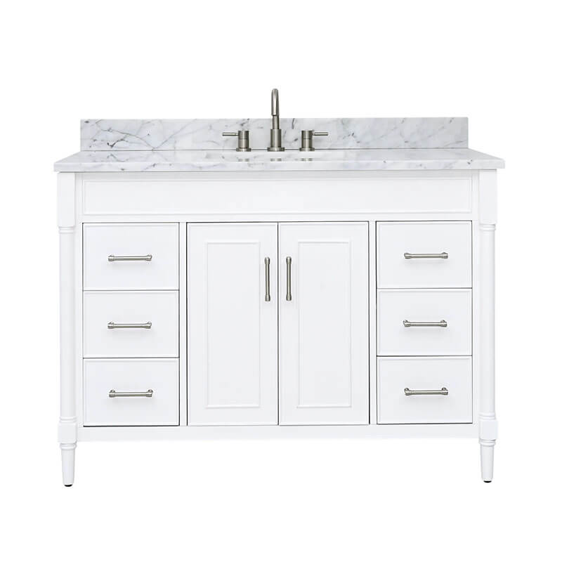 Avanity Bristol 48 Single Sink Bathroom Vanity Navy White in Carrara White Marble Front View