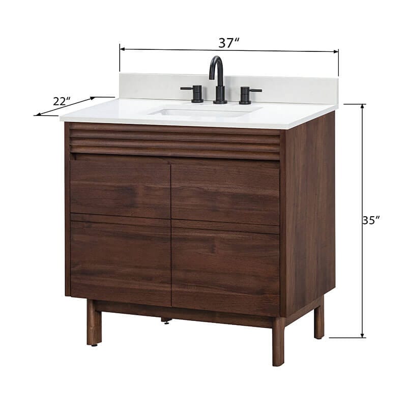 Avanity Carina 36 inch Single Vanity Coffee Teak in White Engineered Stone Dimension