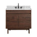 Avanity Carina 36 Single Vanity Coffee Teak in Carrara White Marble Front View