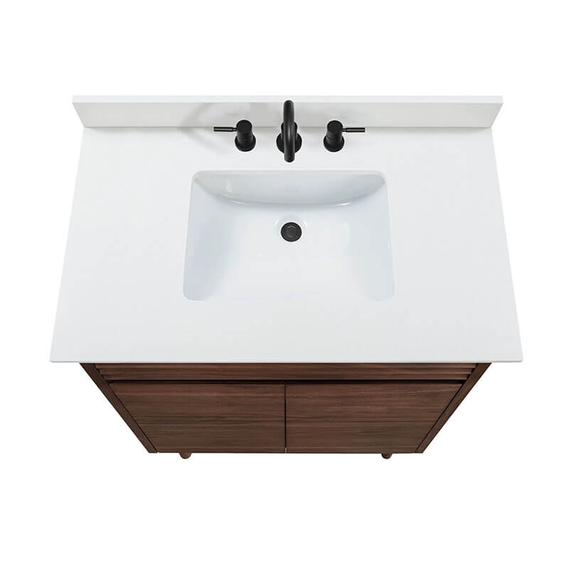 Avanity Carina 36 Single Vanity Coffee Teak in White Engineered Stone