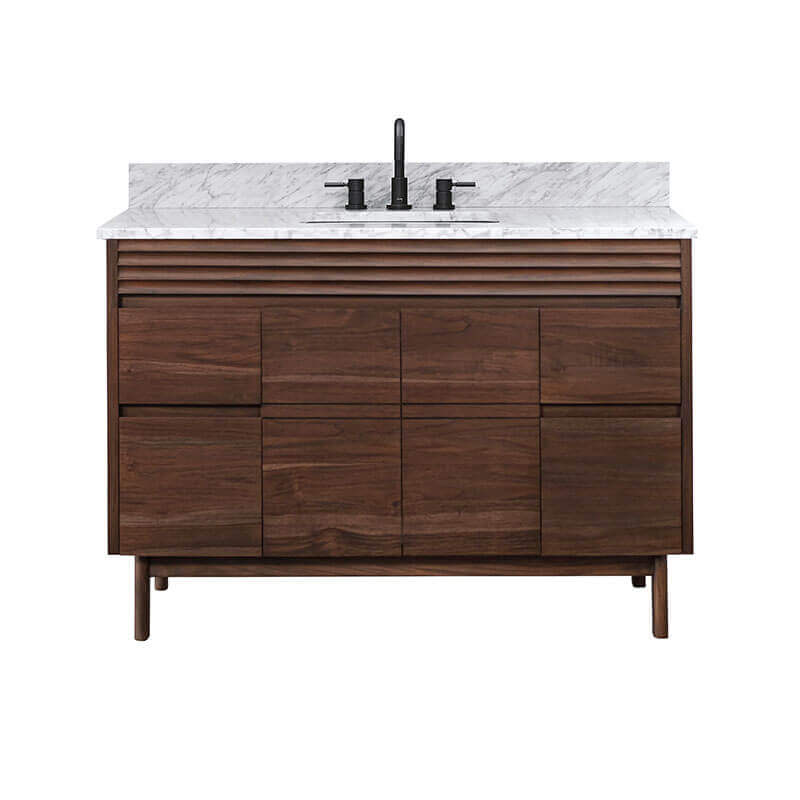 Avanity Carina 48 Single Vanity Coffee Teak in Carrara White Marble Front View