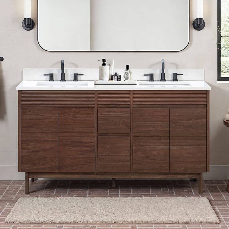 Avanity Carina 60 inch Double Vanity in Cala White Engineered Stone Front View