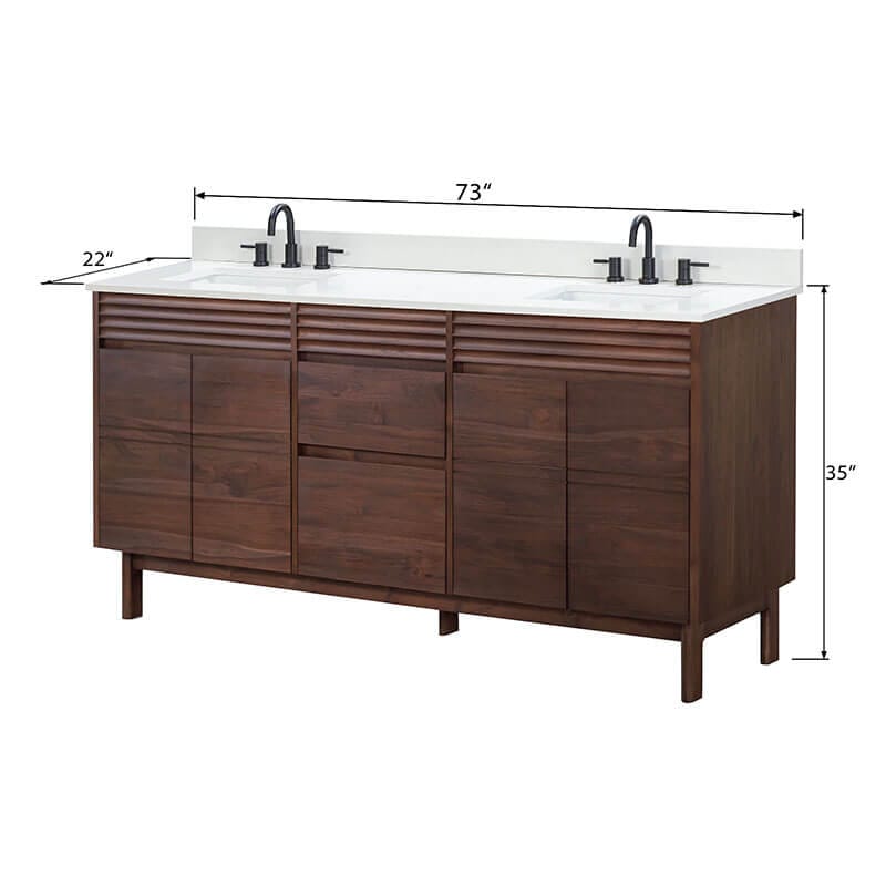 Avanity Carina 72 inch Double Vanity Coffee Teak in Cala White Engineered Stone Dimension
