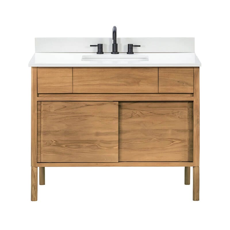 Avanity Colbie 42 Single Sink Teak Bathroom Vanity with Dual Mount Option Natural Teak in White Engineered Stone
