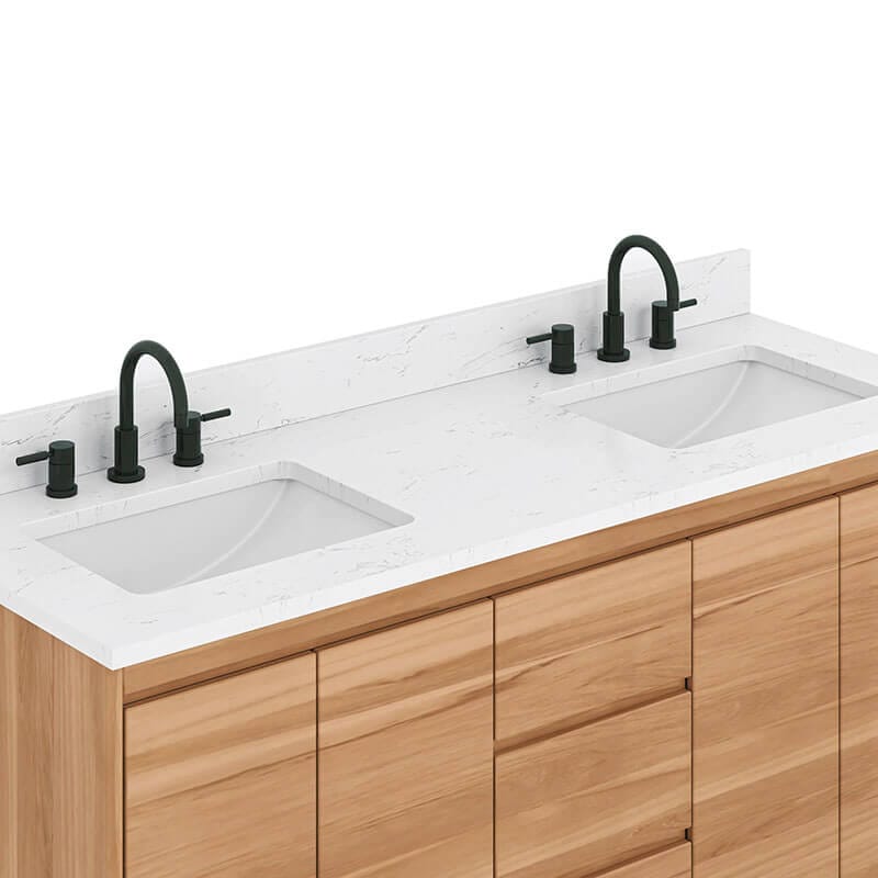 Avanity Coventry 60 Double Sink Teak Bathroom Vanity Natural Teak in Cala White Engineered Stone