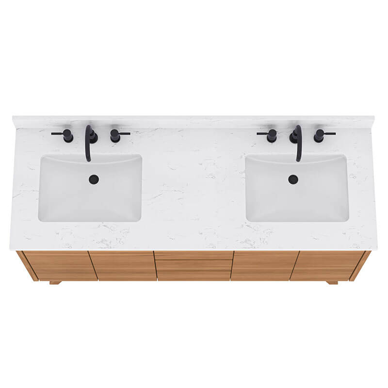 Avanity Coventry 60 inch Double Sink Teak Bathroom Vanity Natural Teak in Cala White Engineered Stone