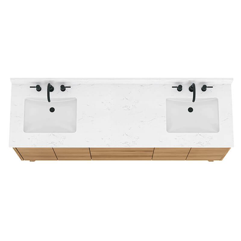 Avanity Coventry 72 Double Sink Teak Bathroom Vanity Natural Teak in Cala White Engineered Stone