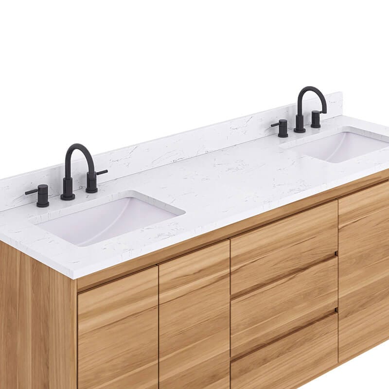 Avanity Coventry 72 inch Double Sink Teak Bathroom Vanity Natural Teak in Cala White Engineered Stone