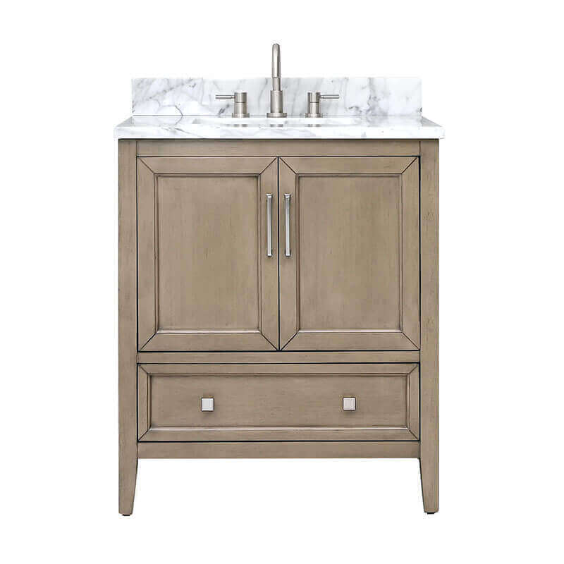 Avanity Everette 30 Single Vanity Gray Oak in Carrara White Marble
