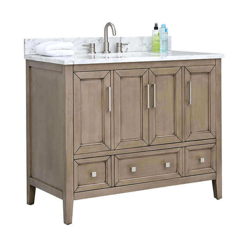 Avanity Everette 42 Single Vanity Gray Oak in Carrara White Marble