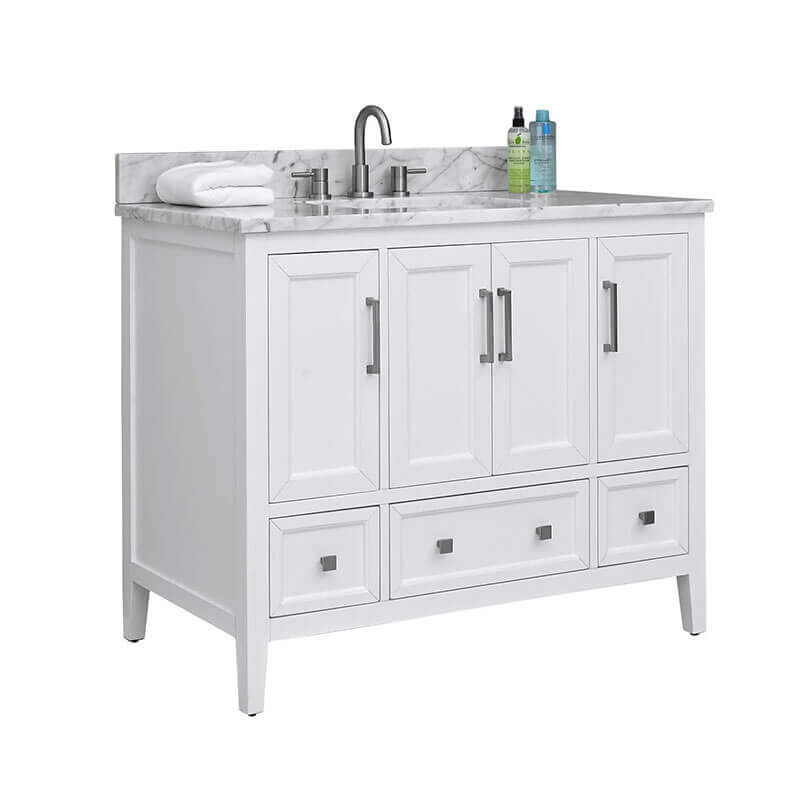 Avanity Everette 42 Single Vanity White in Carrara White Marble Corner View