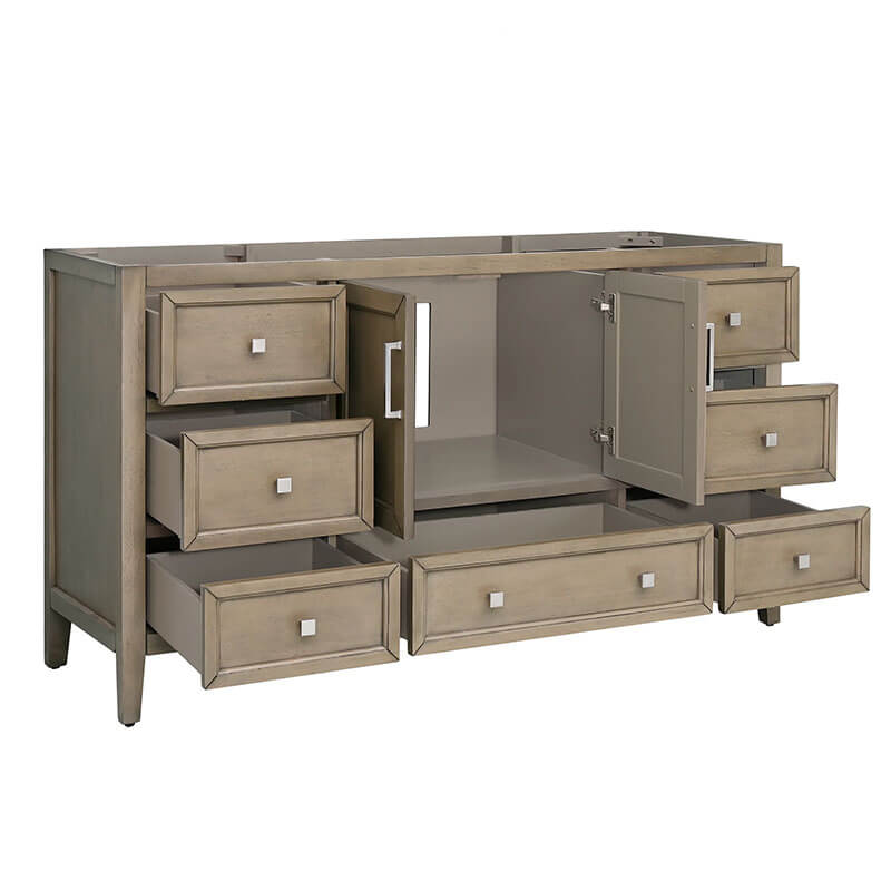 Avanity Everette 60 inch Single Vanity Gray Oak Cabinet Only Open Drawer