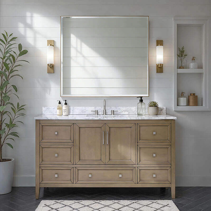 Avanity Everette 60 Single Vanity Gray Oak in Carrara White Marble Front View