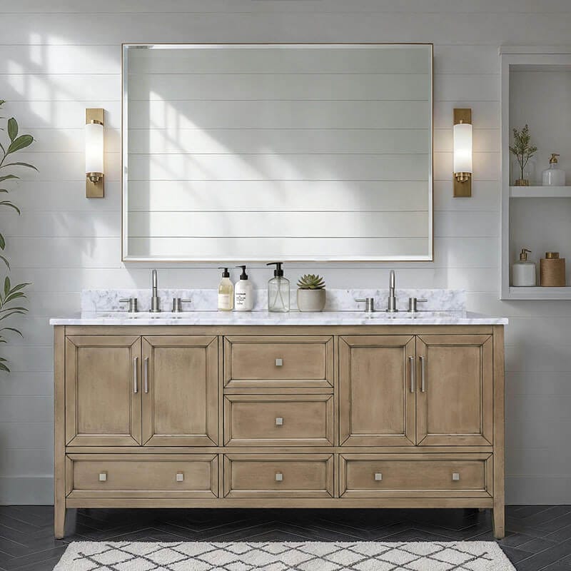 Avanity Everette 72 Double Vanity Gray Oak in Carrara White Marble Front View