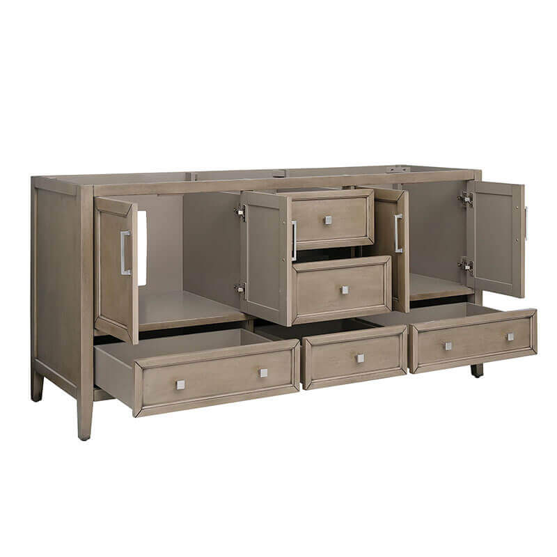 Avanity Everette 72 inch Double Vanity Gray Oak Cabinet Only Open Drawer