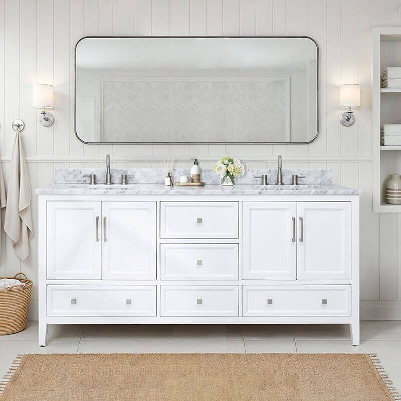 Avanity Everette 72 Inch Single Vanity White in Carrara White Marble Front View