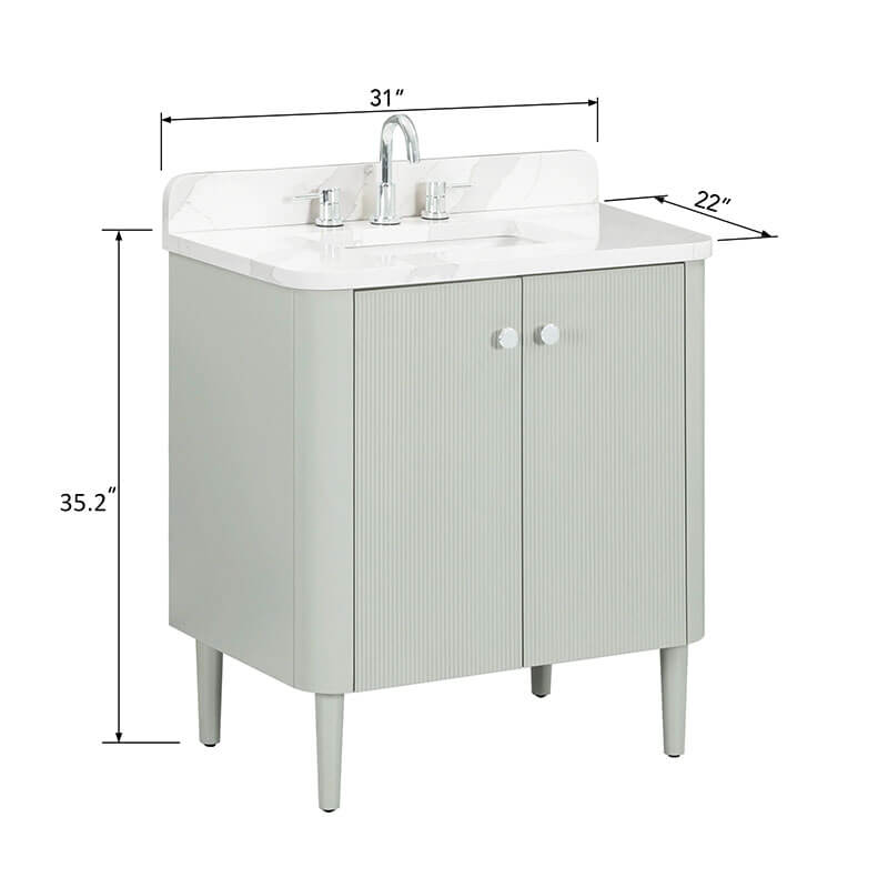Avanity Haley 30 inch Single Sink Bathroom Vanity with Dual Mount Option Soft Sage in Calacatta Quartz Freestanding Dimension