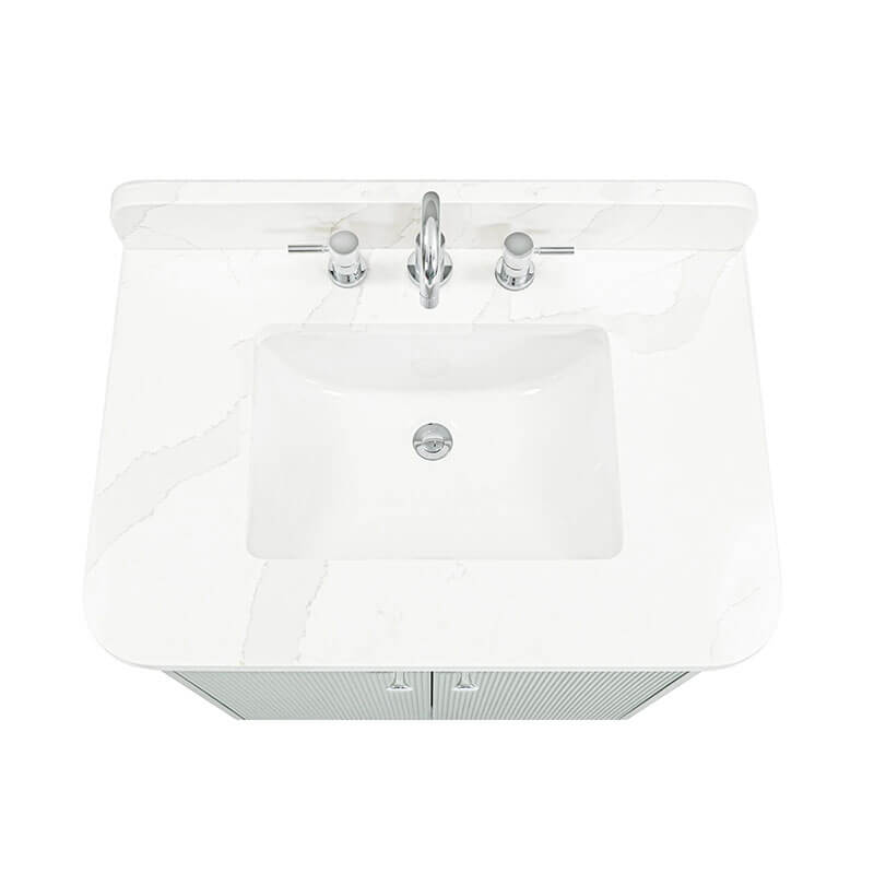 Avanity Haley 30 inch Single Sink Bathroom Vanity with Dual Mount Option Soft Sage in Calacatta Quartz 