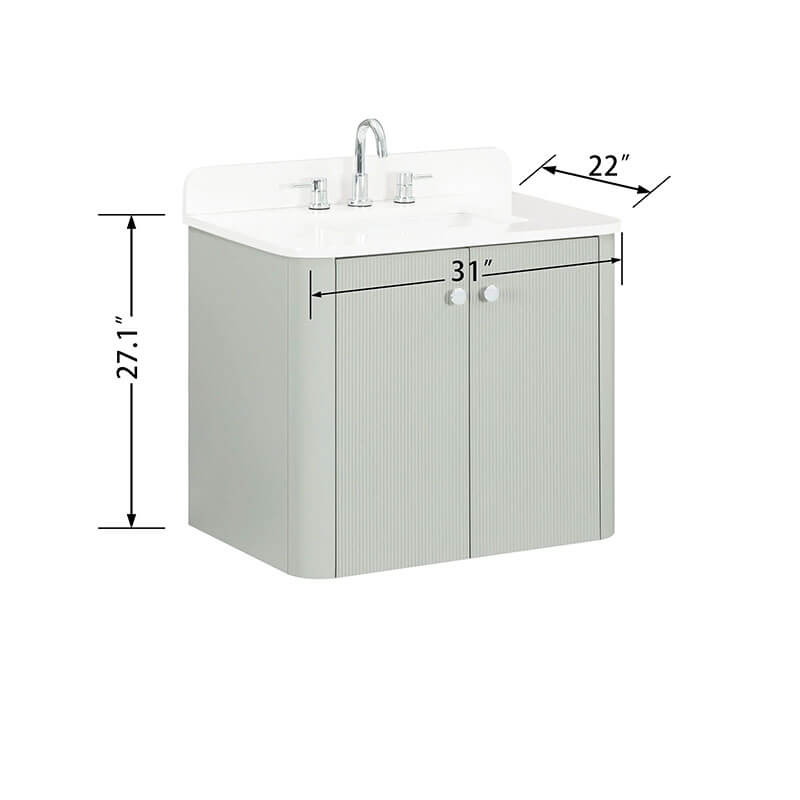 Avanity Haley 30 inch Single Sink Bathroom Vanity with Dual Mount Option Soft Sage in White Engineered Stone Dimension