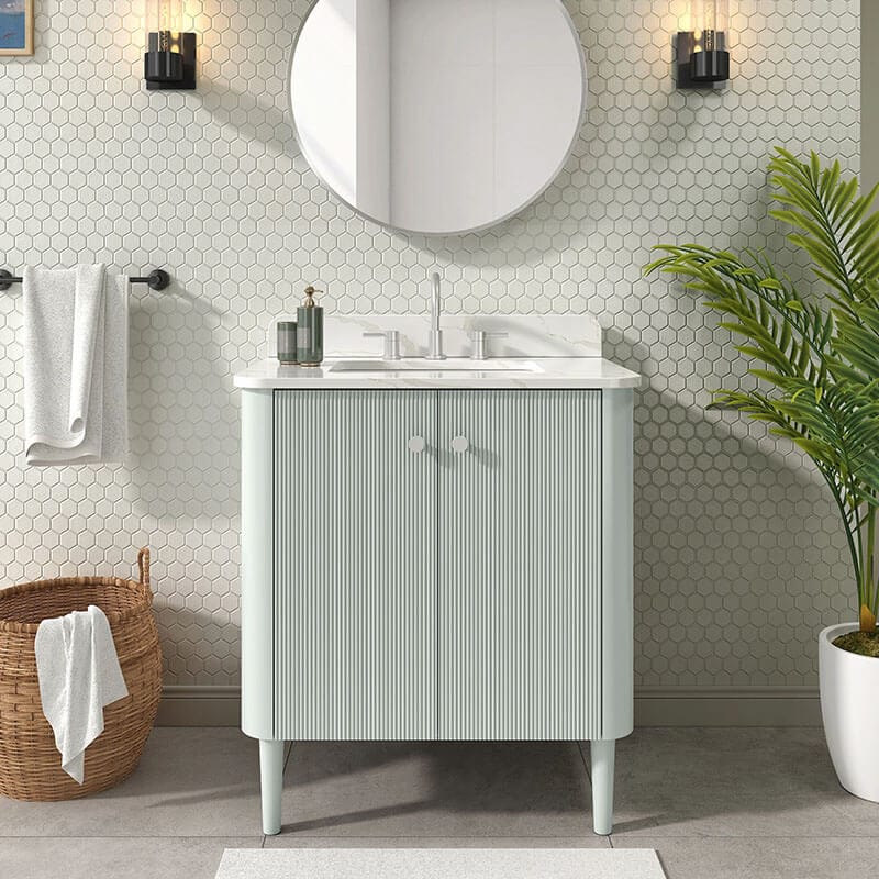 Avanity Haley 30 Single Sink Bathroom Vanity with Dual Mount Option Soft Sage in Calacatta Quartz Front View