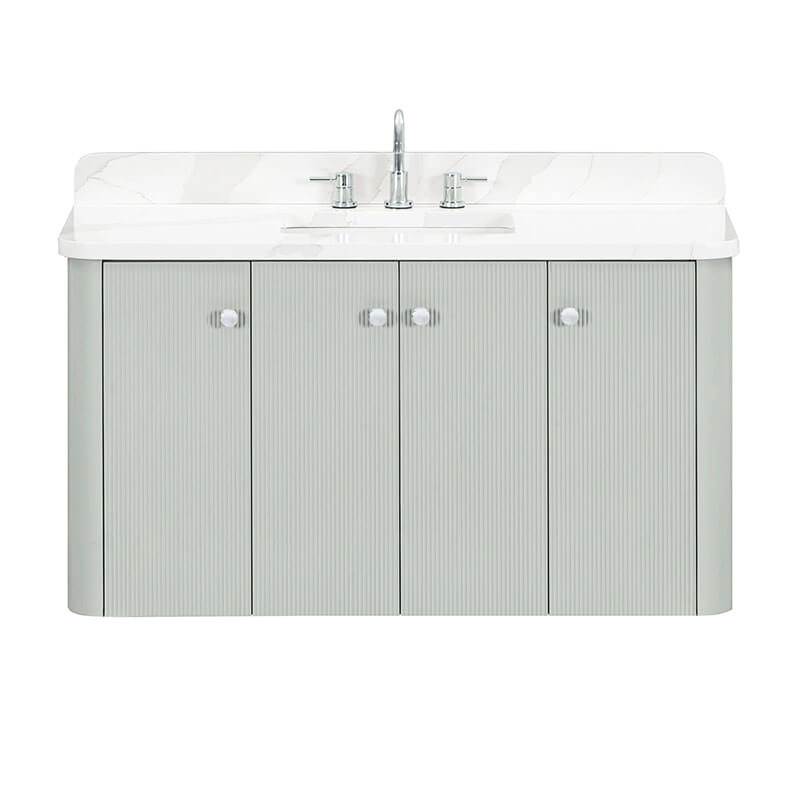 Avanity Haley 48 inch Single Sink Bathroom Vanity with Dual Mount Option Soft Sage in Calacatta Quartz Floating Front View