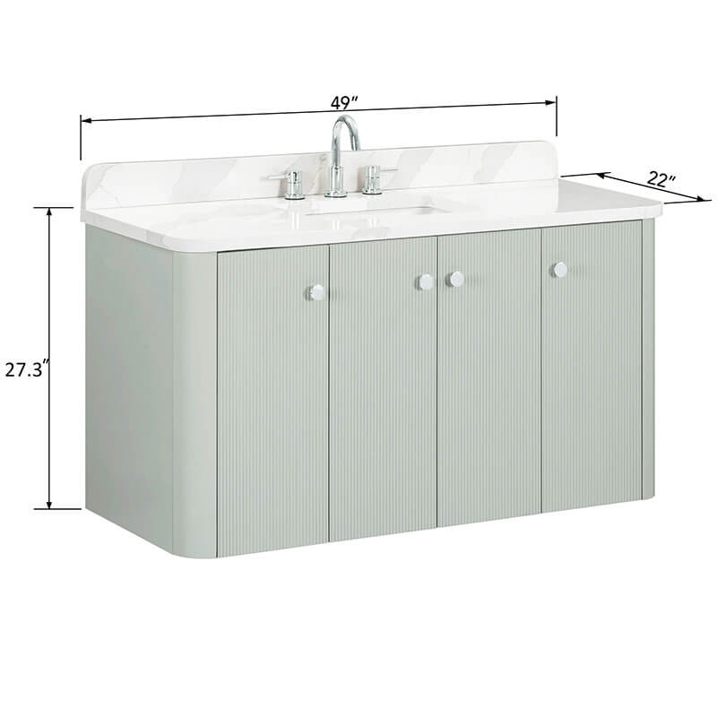 Avanity Haley 48 inch Single Sink Bathroom Vanity with Dual Mount Option Soft Sage in Calacatta Quartz Floating